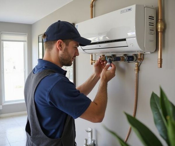 Licensed technician installing hot water system